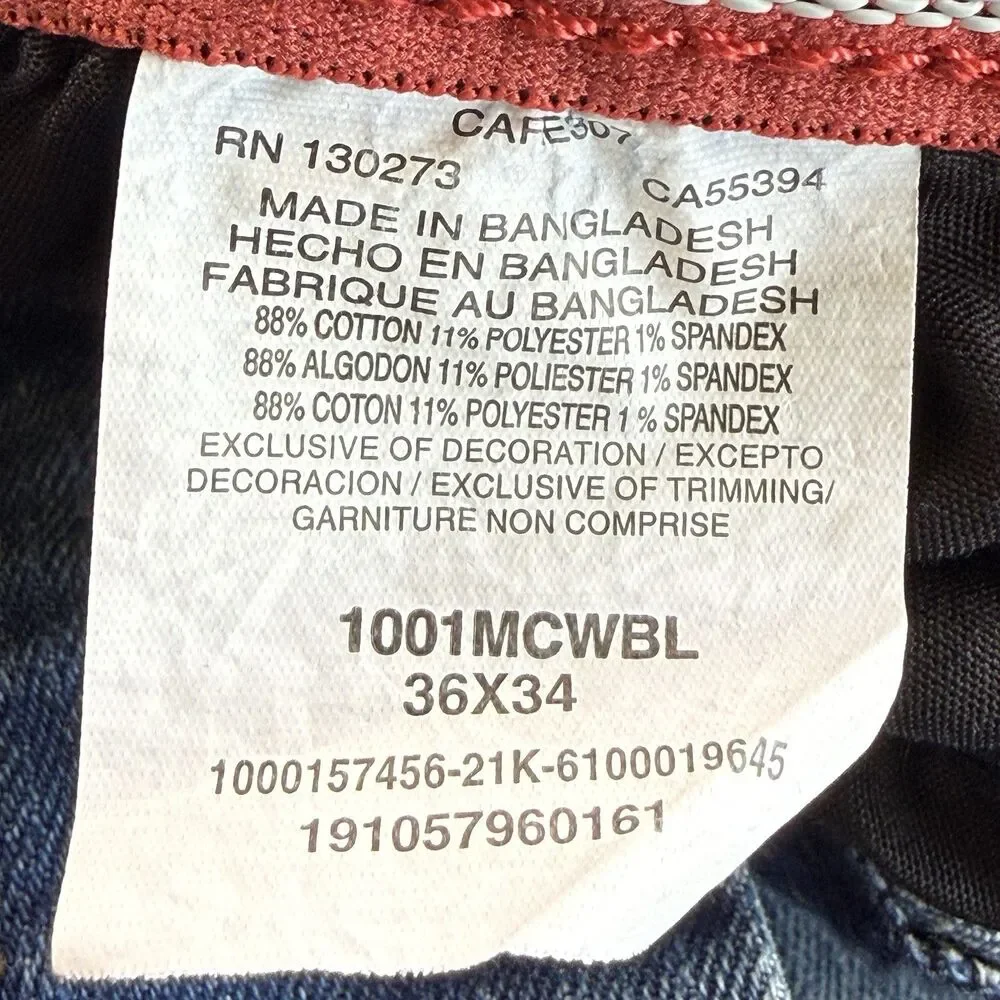 Wrangler Jeans Men 36x34 20X Style 01 Competition Relaxed Fit Flex Blue Denim